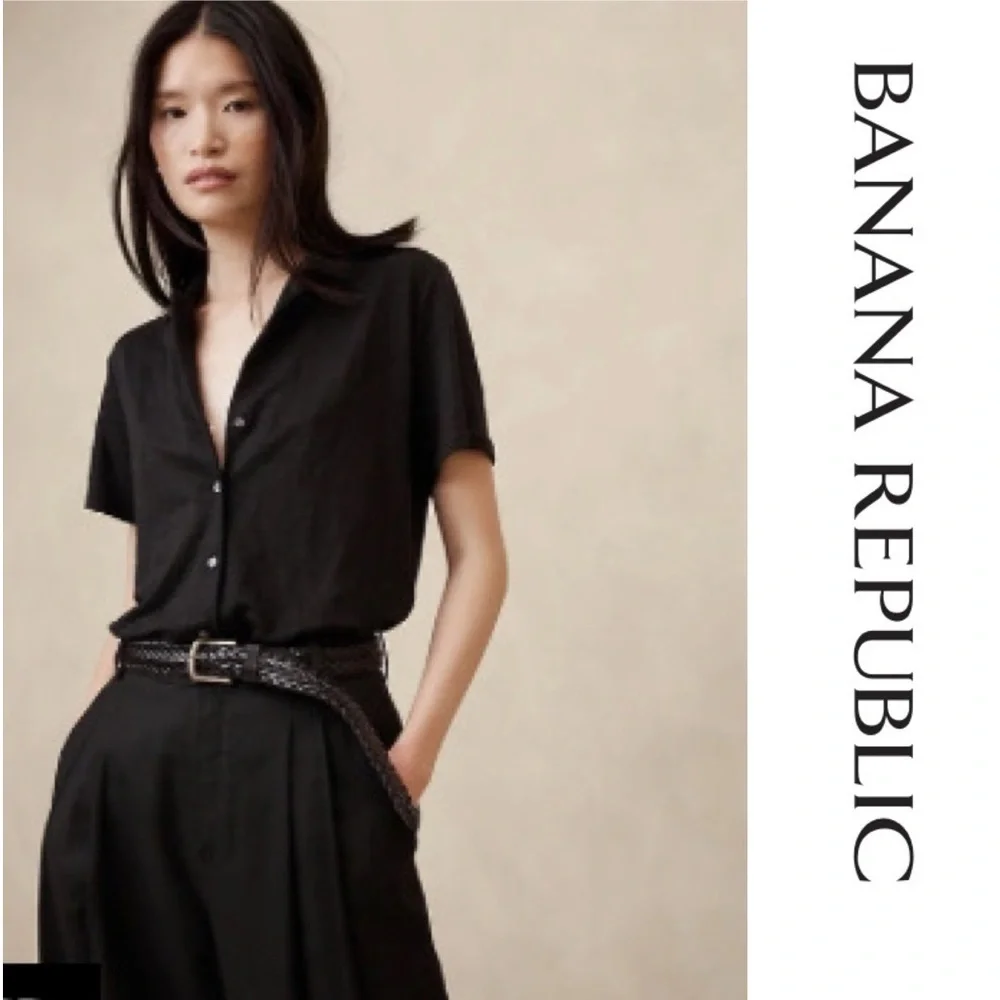 Banana Republic Black Linen Resort Shirt -Sz S - Picture 1 of 3
